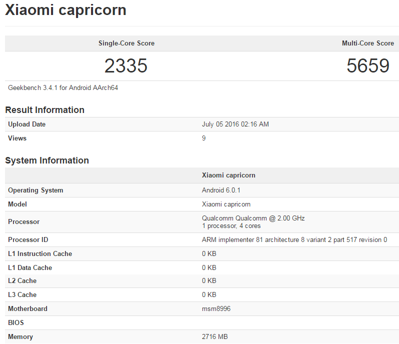 Xiaomi Capricorn y Xiaomi Altun filtrados en Geekbench