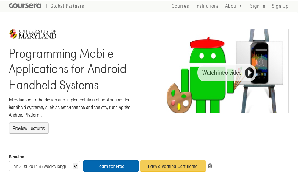 University of Maryland - Online programming Android course