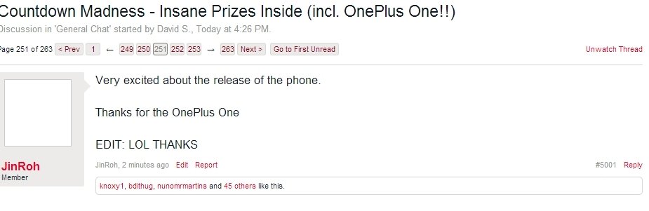 OnePlus post del vincitore sul forum