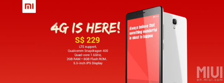 Xiaomi RedMi Note 4G presentato a Singapore il 18 novembre