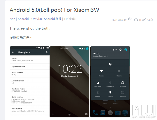 Xiaomi Mi3 Android Lollipop 5.0