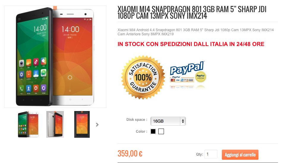 Xiaomi Mi4 16GB Bianco su Xiaomishop.it