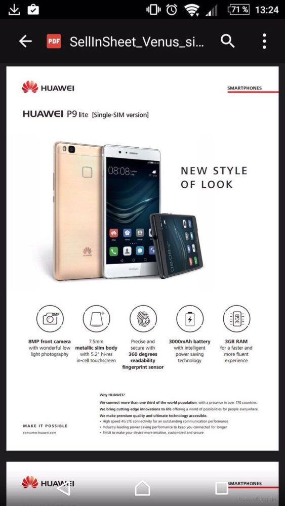Huawei P9 Lite specifiche