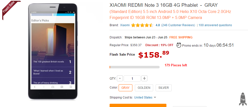 GearBest Xiaomi RedMi Note 3 16 Gray FlashSale