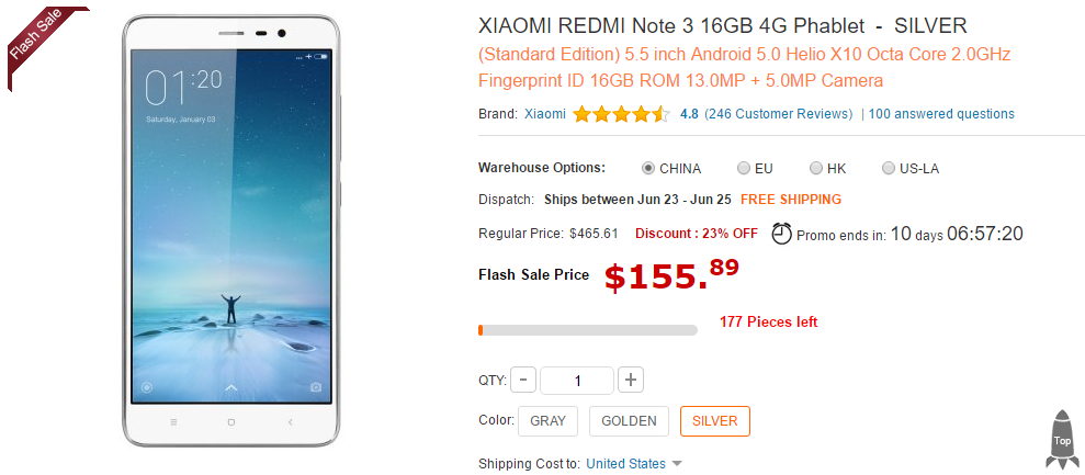 GearBest Xiaomi RedMi Note 3 16 Silver FlashSale