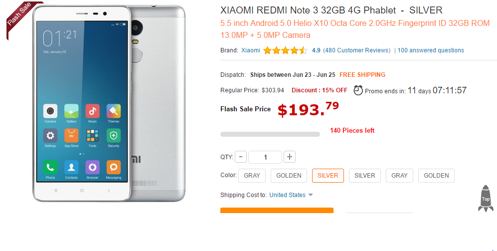 Gearbest Xiaomi RedMi Note 3 32 FlashSale