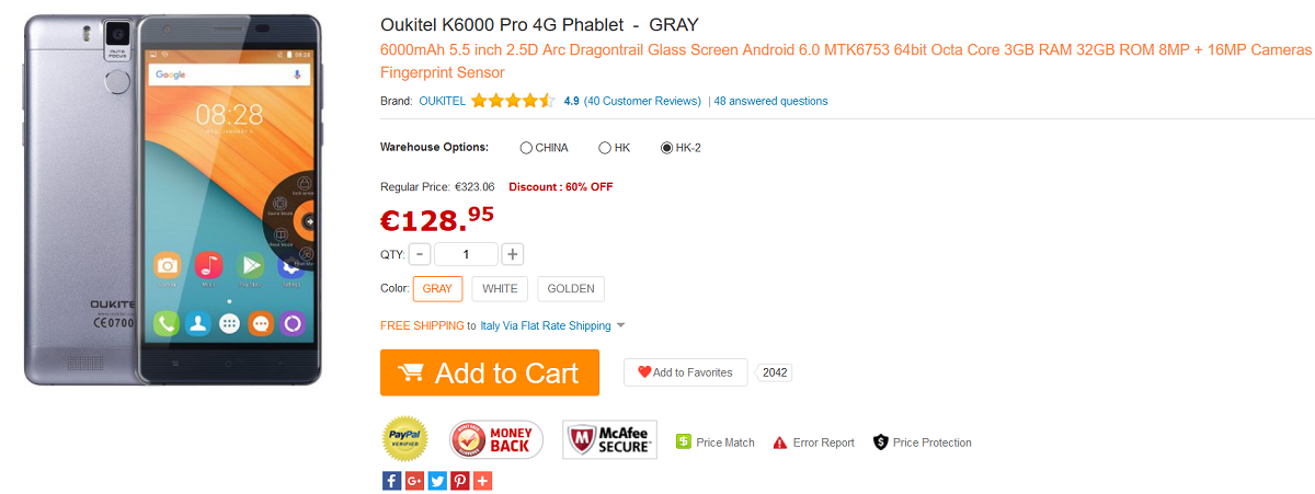 Oukitel K6000 Pro GearBest