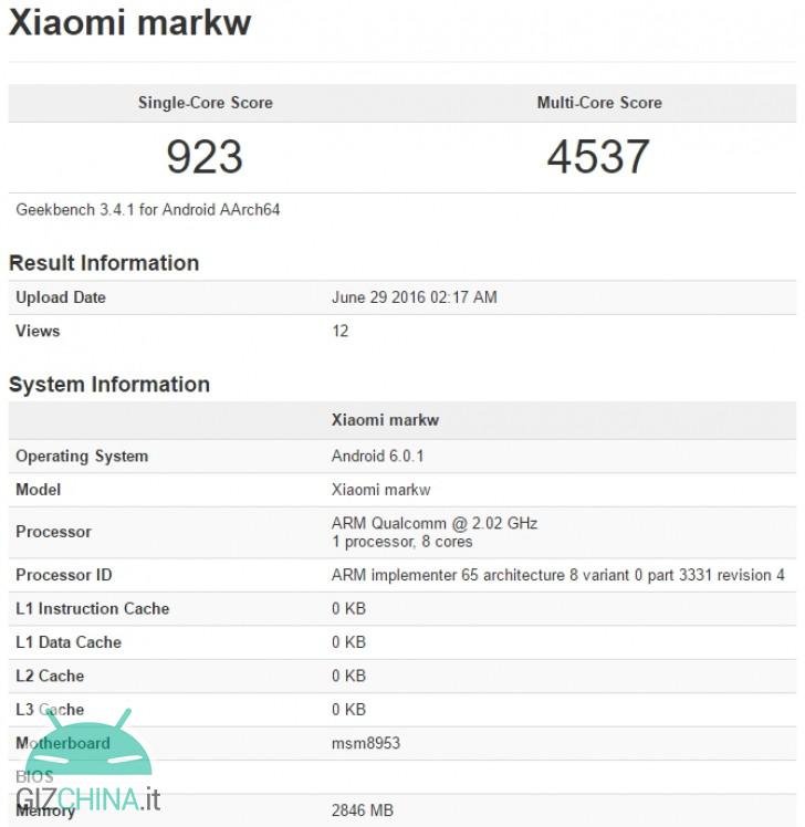 Xiaomi markw GeekBench