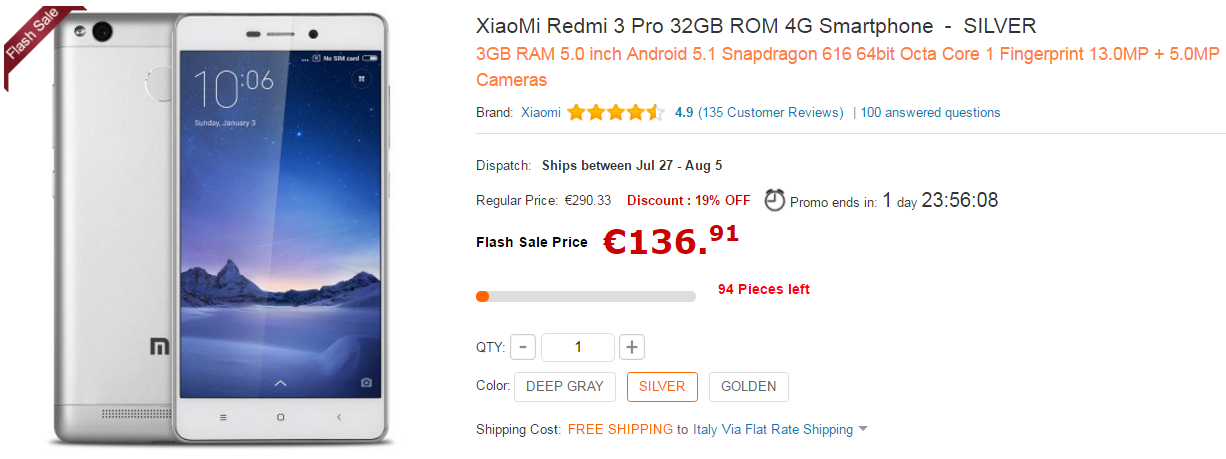 Xiaomi Redmi 3 Pro gearbest offerta