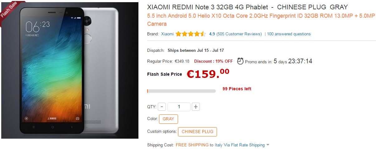 Xiaomi redmi note 3 offerta gearbest