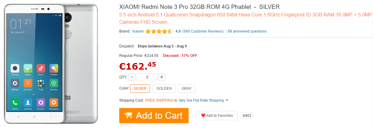 Xiaomi redmi note 3 pro offerta gearbest