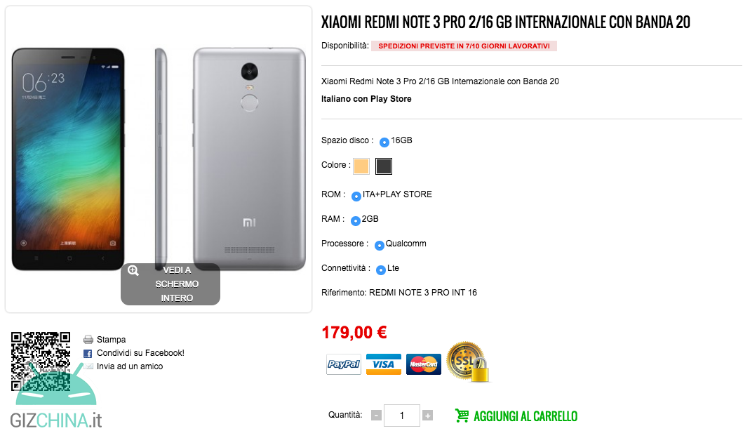 Xiaomi Redmi Note 3 Pro Internazionale TopResellerStore