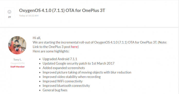 OnePlus 3 3T OxygenOS 4.1.0 Android 7.1.1 Nougat