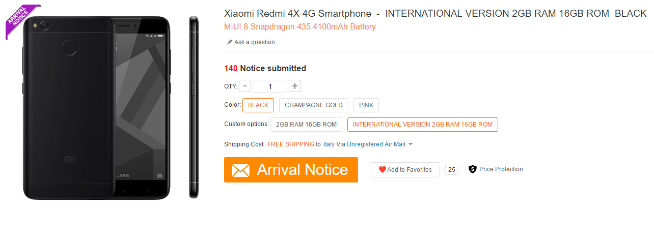 Xiaomi Redmi 4X Versione Internazionale GearBest Xiaomi Redmi 4X banda 20
