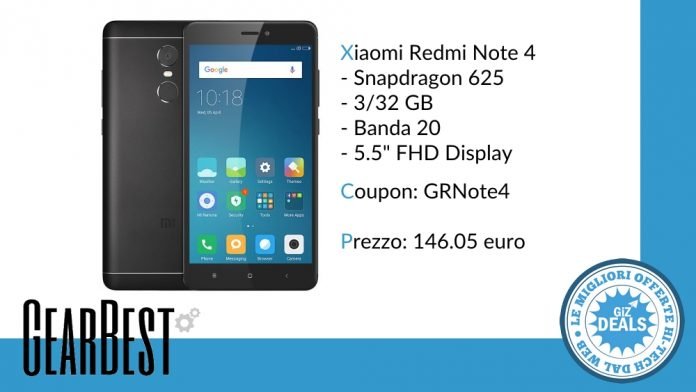 GizDeals - Offerte GearBest - Xiaomi Redmi Note 4 - Versione Global - Banda 20 - Codici Sconto