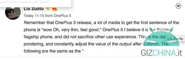 OnePlus 5 spessore weibo