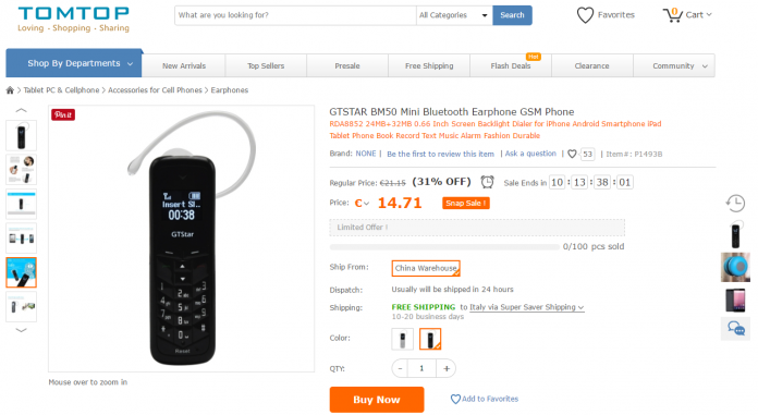 Auricolare Bluetooth GSM TomTop