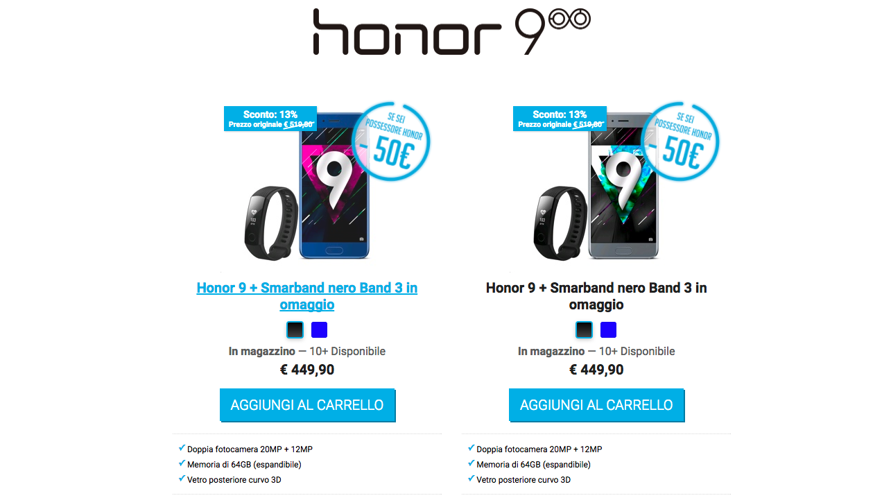 Honor 9 Honor Band 3 promozione