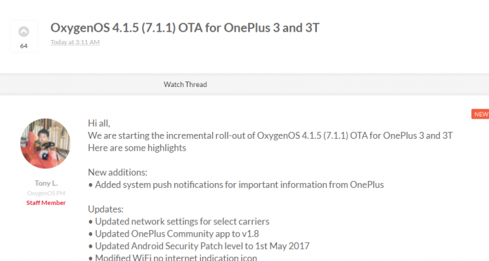 OnePlus 3/3T OnePlus 3T OxygenOS 4.1.5