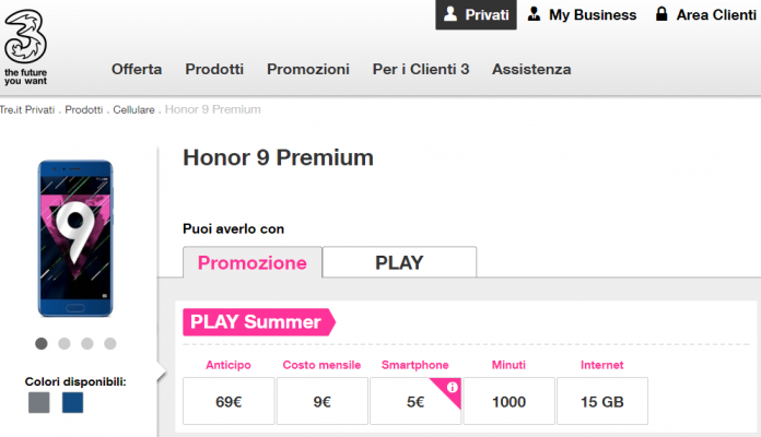 Honor 9 Premium 3 Italia Play Young e Play Summer 2