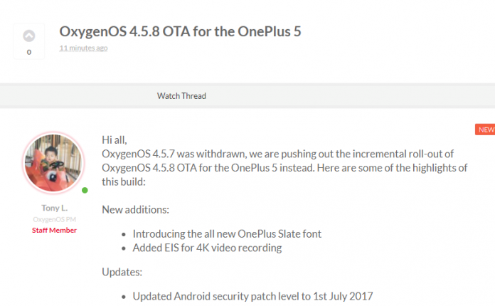 OnePlus 5 OxygenOS 4.5.8