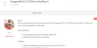 OnePlus 5 OxygenOS 4.5.7 eis 4k