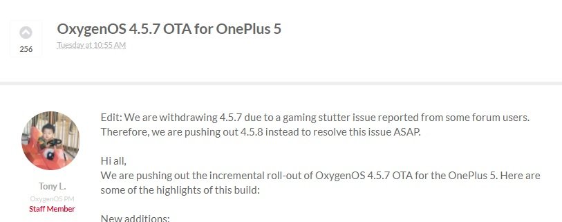 OxygenOS 4.5.7 OnePlus 5
