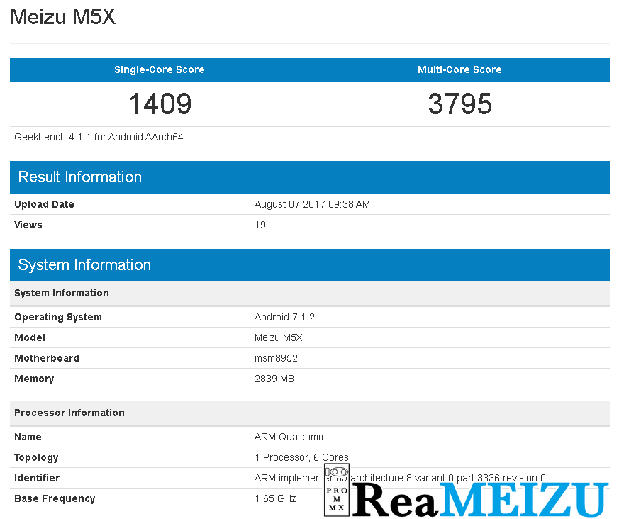 Meizu M5X geekbench