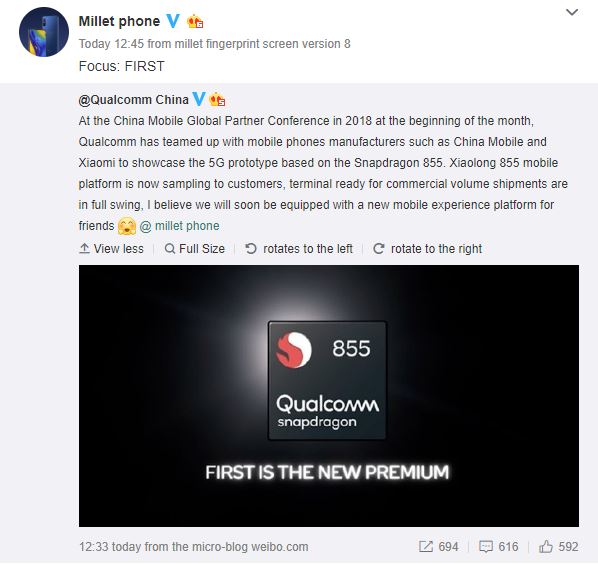 xiaomi qualcomm snapdragon 855