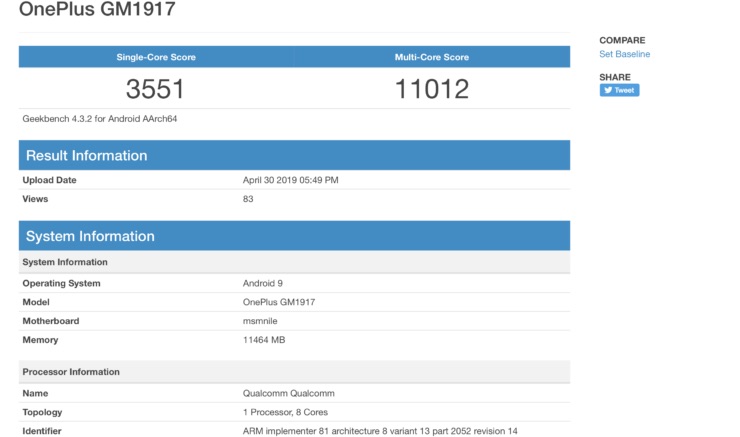 OnePlus 7 Pro su GeekBench