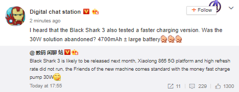 black shark 3 batteria