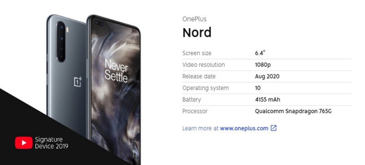 Oneplus Nord获得google认证为youtube签名设备 Gizchina It