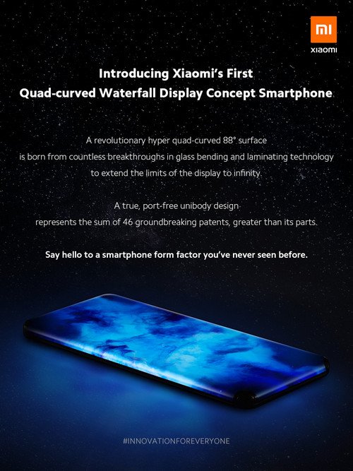 xiaomi mi mix 4 concept smartphone con display waterfall