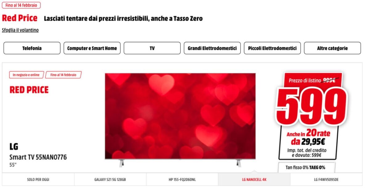 volantino red price mediaworld offerte san valentino tech
