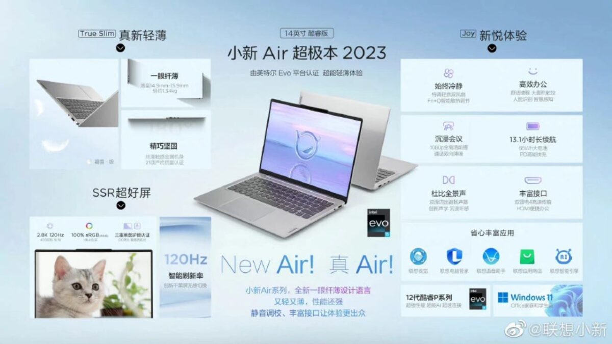 Lenovo XiaoXin Air 14 (2023) ufficiale caratteristiche specifiche tecniche uscita prezzo