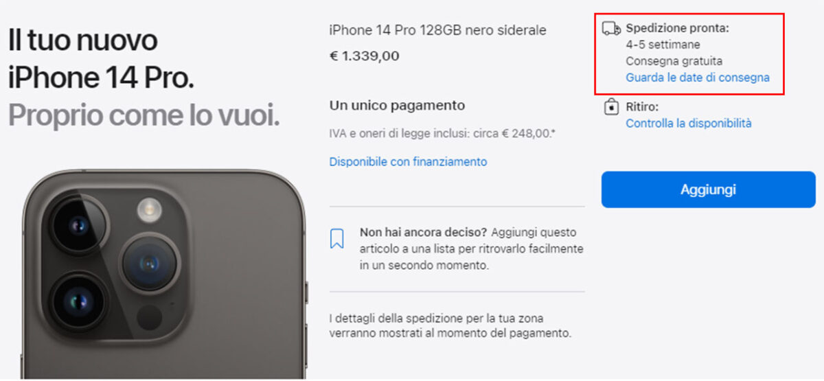 apple iphone 14 pro max ritardi italia