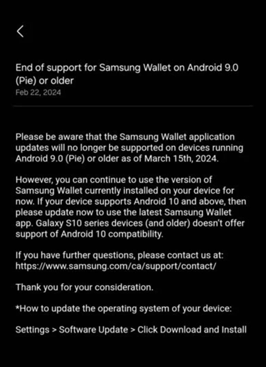 samsung wallet pay fine supporto android 9