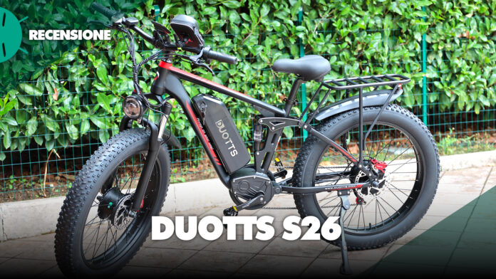 Recensione duotts s26 mountain bike fat doppio motore 700w potenza salite ammortizzatori prezzo sconto economica italia