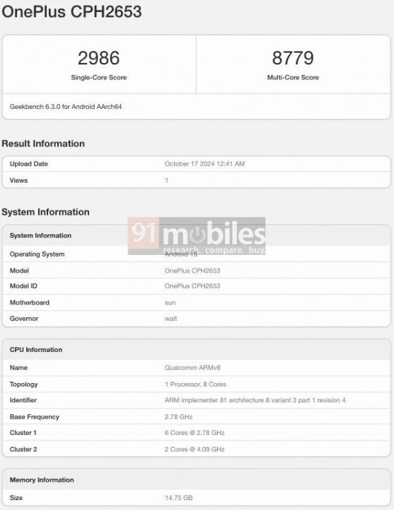 OnePlus 13 global GeekBench_3