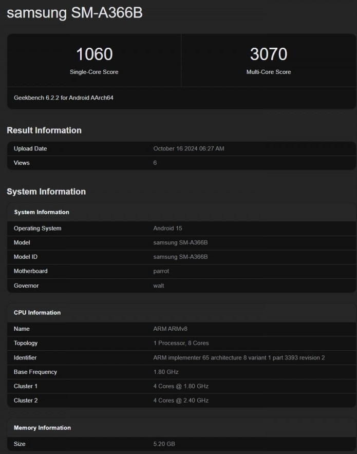 Samsung Galaxy A36 Geekbench